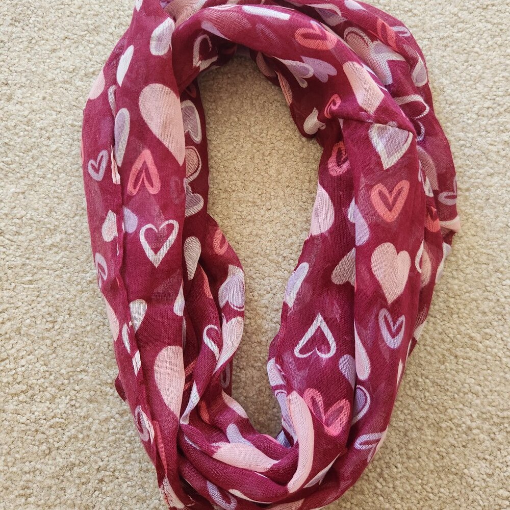 💘 Deep Red Heart Infinity Sheer Scarf 💘